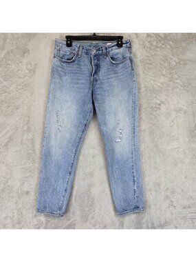 Levis Jeans Womens 30 Blue Light Wash Tapered Distressed Button Fly Cone Denim
